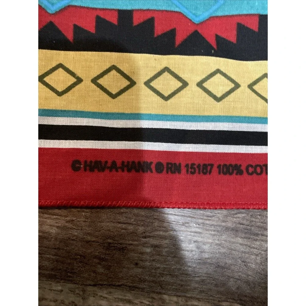 Hav-A-Hank Vintage Southwestern Bandana Red Geometric Aztec Cotton Made in USA